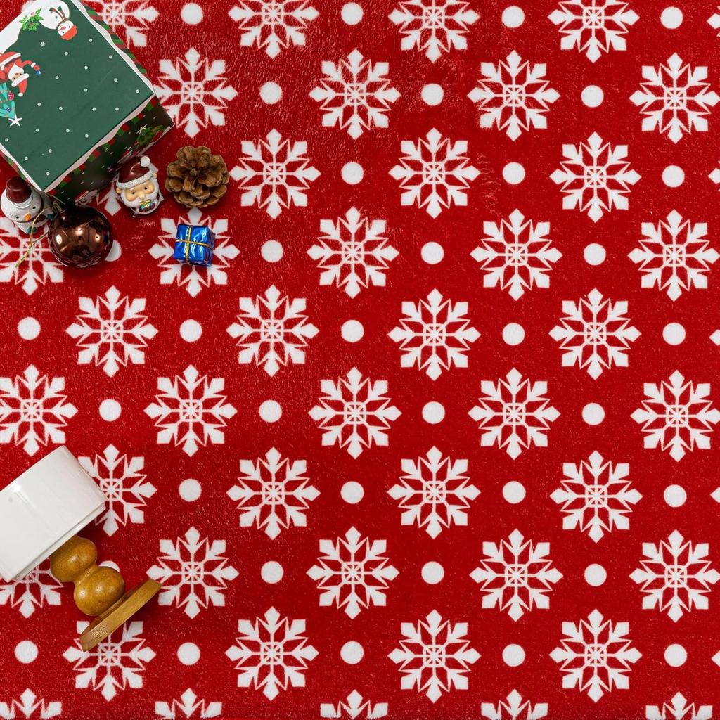 Christmas Large Area Rug Living Room Rug Machine Washable Rugs Low Pile Carpet Indoor Door Mat Red/White Non-Slip Snowflake Rug