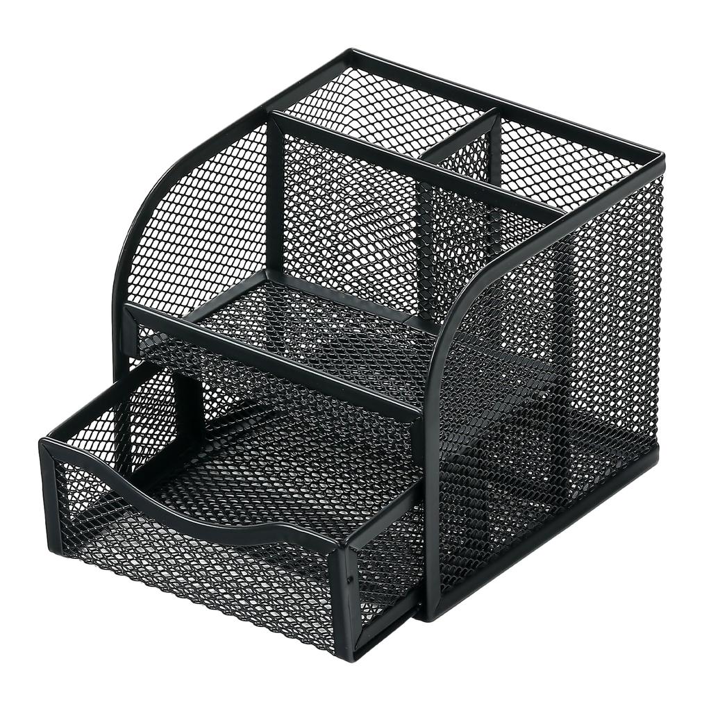 Space Saving Desk Organisers with Sliding Drawer Mesh Metal Pen for Office