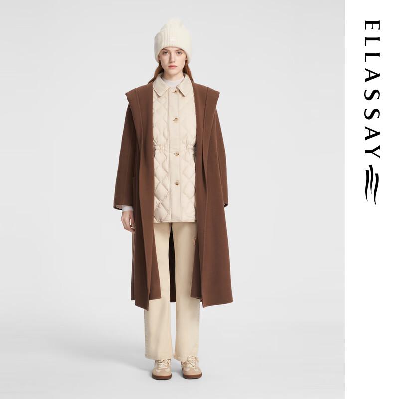 ELLASSAY Women's Hooded Wool Blend Mid-length Coat