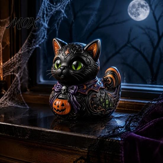 Occult Themed Midnight Table Decor Witches Cat Duck Figurine, Dark Fantasy Resin Witch Ornament Statue, Gothic Cat-Duck Ornament, Spooky Halloween