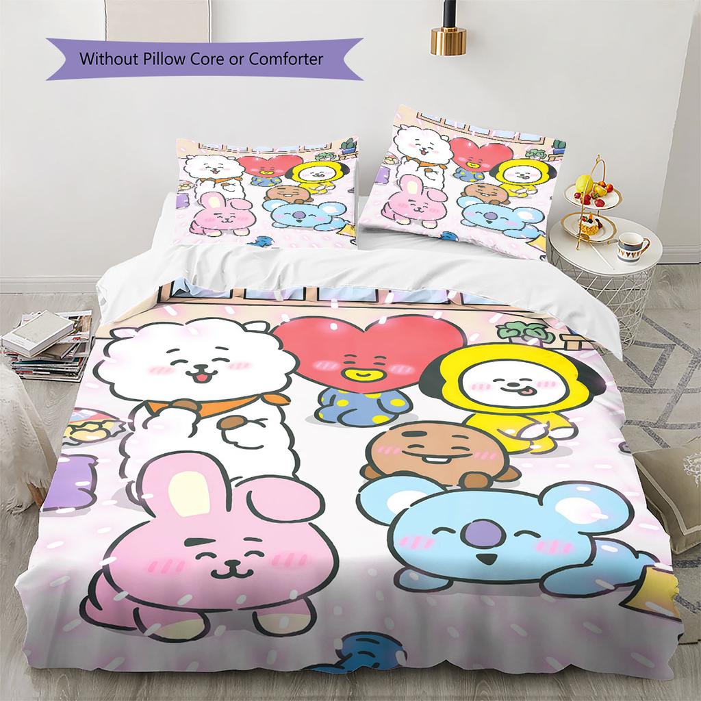 BT21 Pattern Bedding Home Decoration Birthday Gift ( 1 Duvet Cover + 2 Pillowcase, Without Core),fan Merchandise.