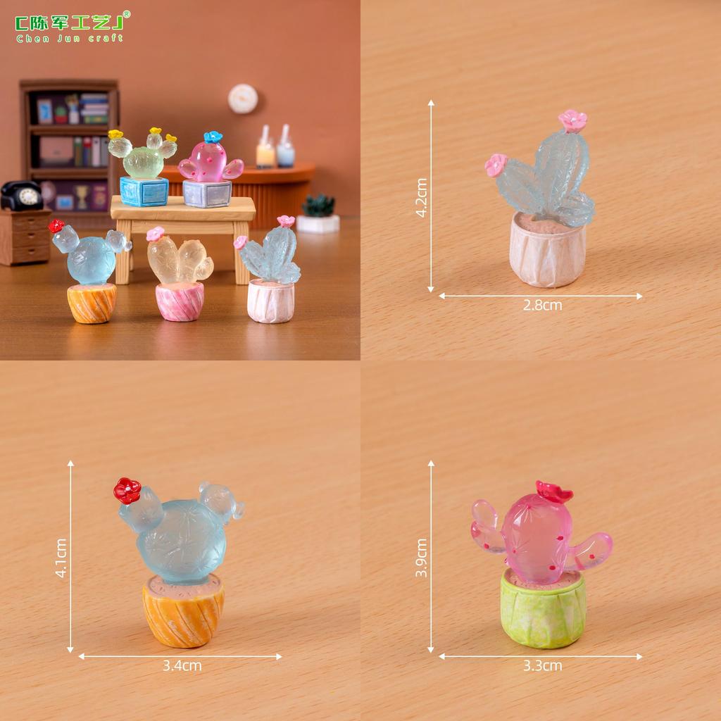 Glow In The Dark Miniature Cactus Resin Figurine Creative Desktop Decoration