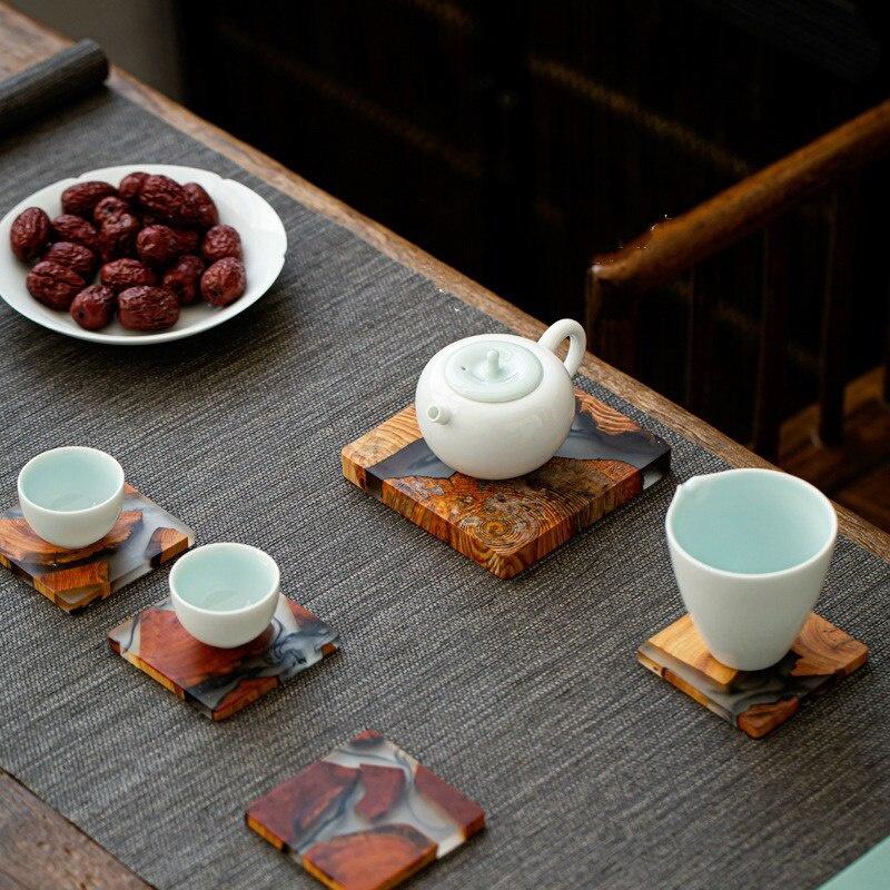 England Tea Resin Pine Coasters Heat-resistant Placemats Drink Mat Tea Coffee Cup Pad Waterproof Non-slip Decor Tableware Pad