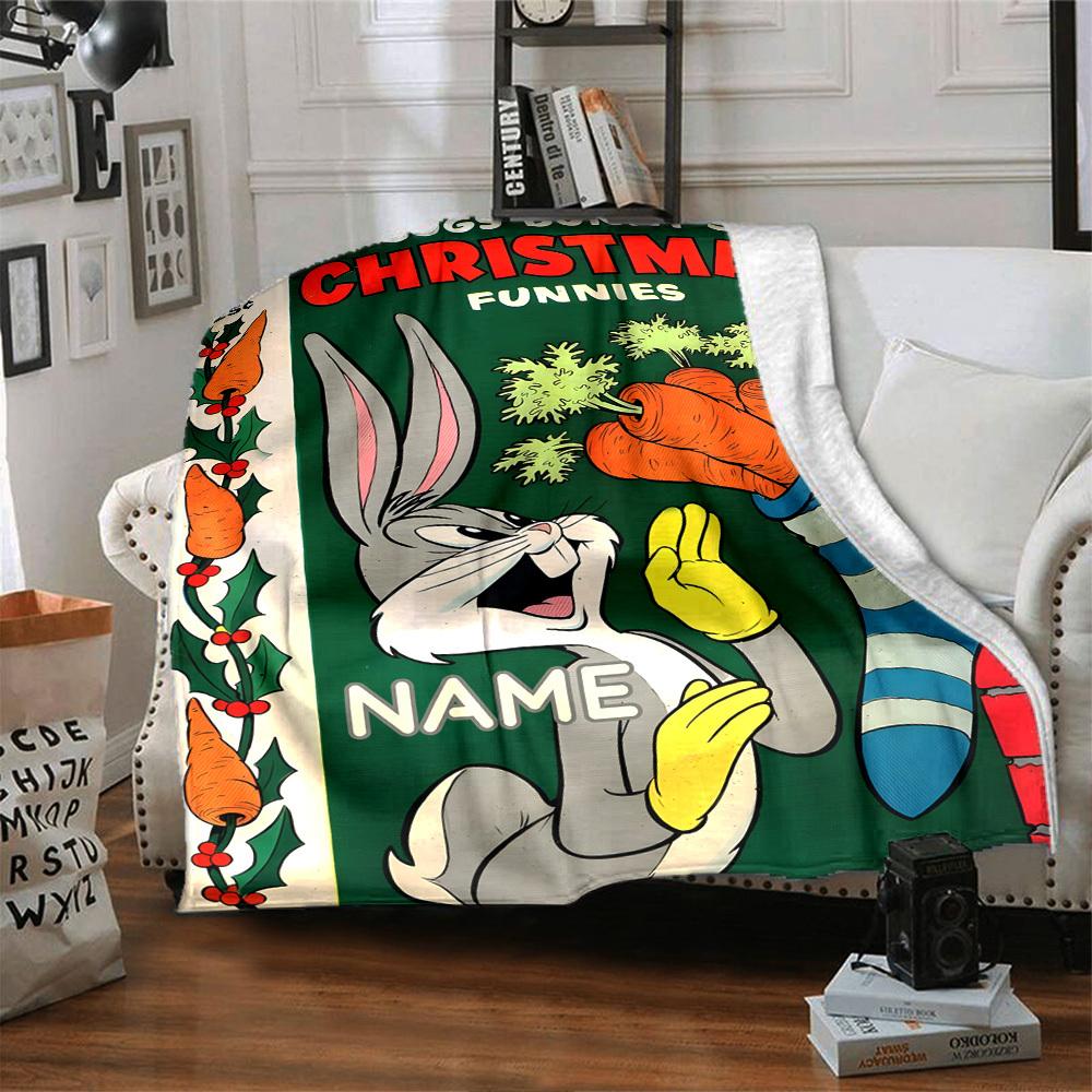 Bugs Bunny Christmas Funnies Gift Personalized Blanket Personalized Name Soft Cozy Great For Sofa Couch Office Bed Picnics Allseason Use Modern Style