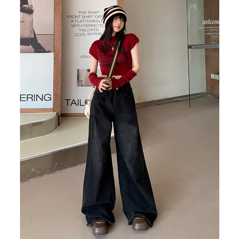 Autumn Winter Vintage Wide Leg Jeans Ladies Loose Casual All-match Denim Pants Women Solid Color Trousers