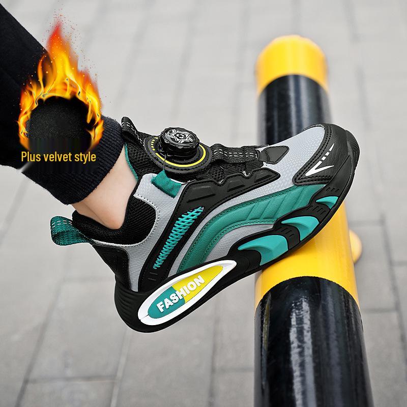 Boys' Fleece-Lined Waterproof Winter Sports Shoes - New 2025 Style, Lightweight, Non-Slip, Leather Running Shoes