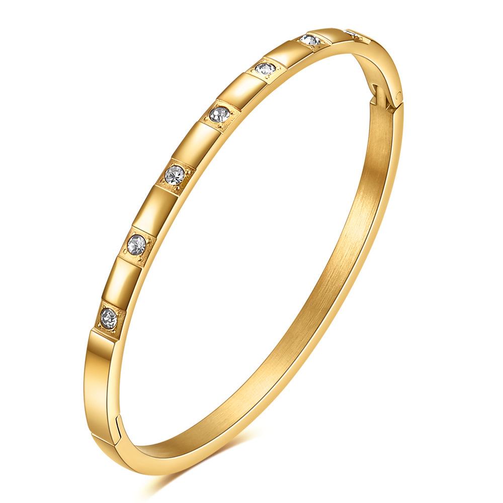 European-American 18K Gold & Zircon 4MM Titanium-Steel Bracelet - Versatile, Fashion-Forward, Simple Design for Couples and Women