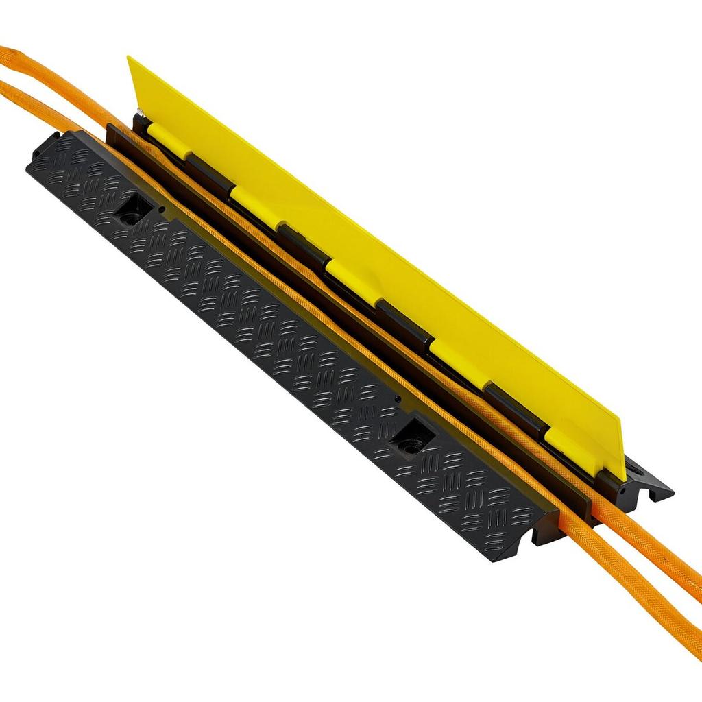 Cable Protector Ramp, 9,979 Kg/axle Capacity, 2 Channel Heavy Duty Rubber Cord Hose Wire Cover, 32 X 31 Mm Channel, Traffic Speed Bump with Flip-Open