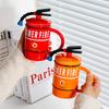 450ML Fire Shaped Extinguisher Ceramic Mug with Spoon Handle Lid Porcelain Coffee Tea Milk Cup Breakfast Water Gift for Fireman