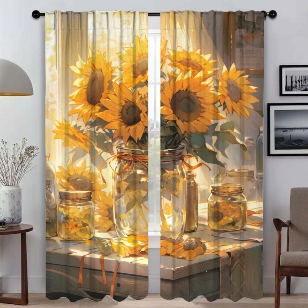 Sunflower Curtains Child Room Blackout Curtain for Room 2 Panel Halloween Decoration Tulle for Bedroom Shades Partition Living