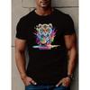 Europeisk storlek Herr Casual T-shirt med Tigerprint, Kortärmad - Andningsbar Polyester, Rund Hals, Maskintvättbar - Perfekt för Sommaren