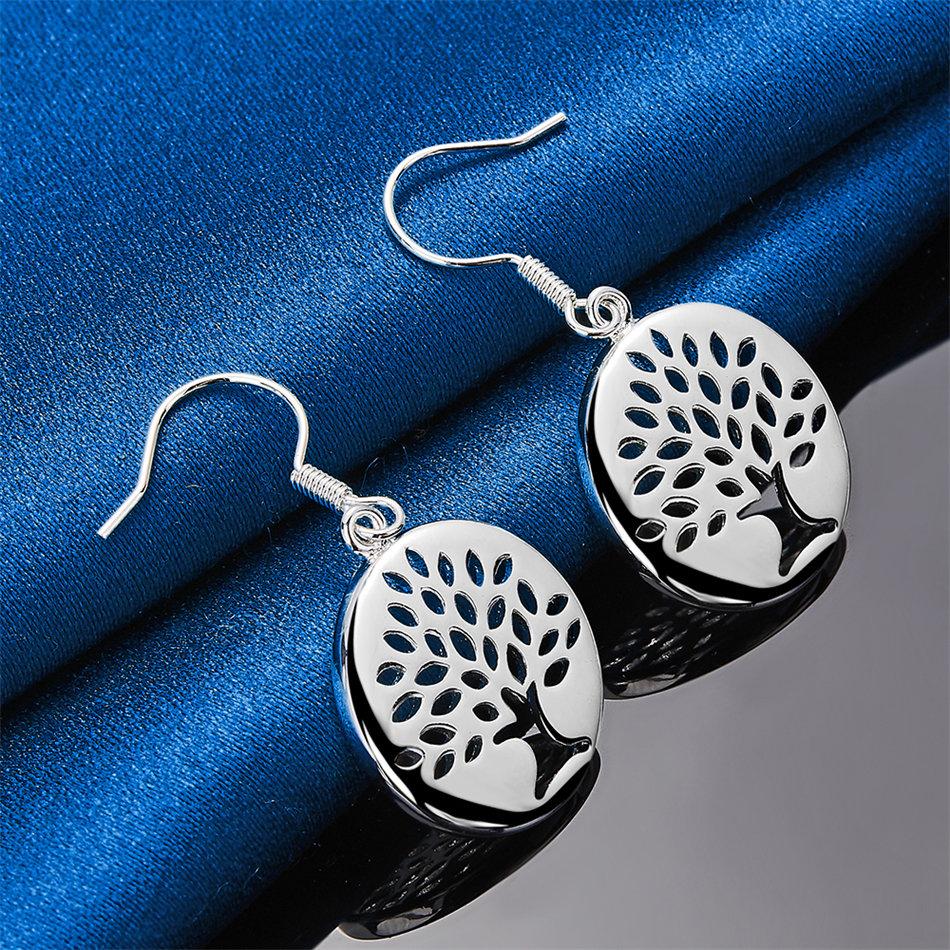 Luxury 925 Sterling Silver Exquisite Openwork Tree Earrings for Women, Fashion Gift Jewelry Wedding Accessories