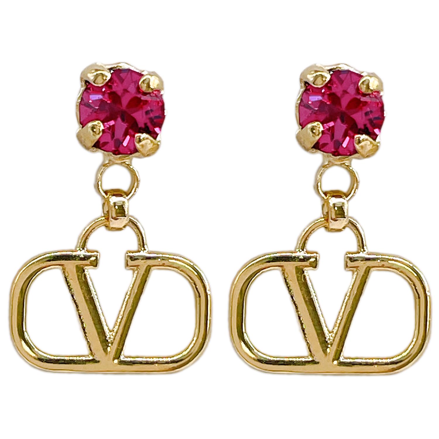 

Valentino V Logo Signature Metal Crystal Stud Earrings 5W2J0H29 YCW 7CR Gold/Fuchsia [Item]