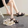 Open-toed Thick-soled Cool Slippers for Women, Summer New Thick-soled Temperament Rhinestone Beach One-word Buckle Sandals for Women