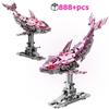 888Pcs Mechanical Dolphin Building Blocks Set With Motor Light Pink Blue Ocean Animal Linkage MOC 3D Desktop Model Gift Idea