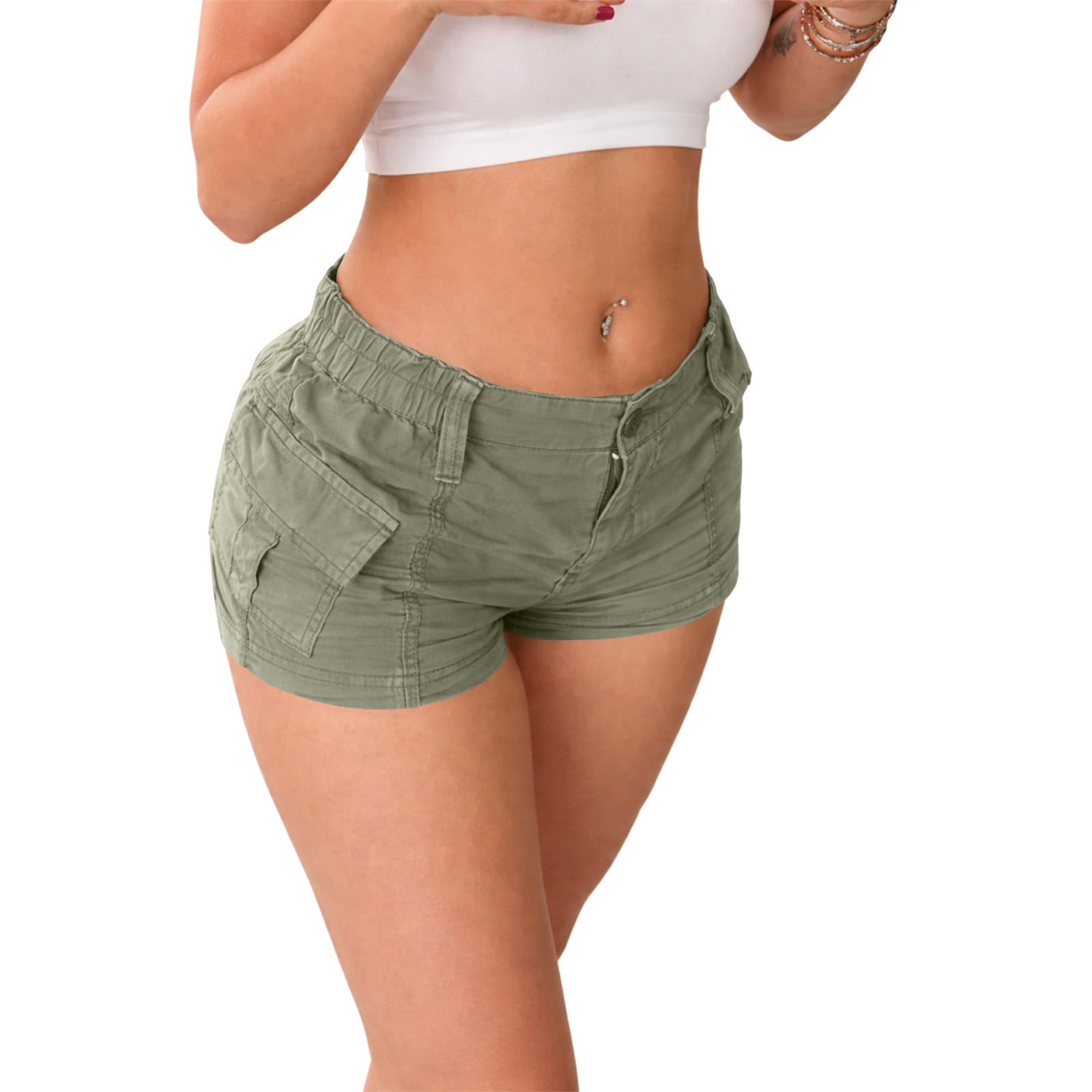 Women s  E-Girl Cargo Shorts Summer Slim Fit Elastic Waist  Streetwear Shorts L зелёный