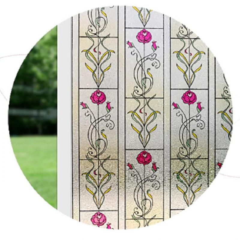 Stained Flower Pattern Window Film Static Cling 3D Laser Embossing Drop-Shipping Mould-Proof Privacy Protection Window Covering