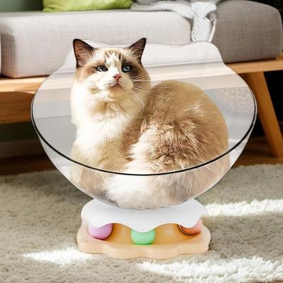 Pet Accessories Transparent Spacecraft Cat's Nest Semi-enclosed 2-in-1 Kitten Sleeping Nest Removable Washable Cat Turntable