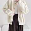 Thick Knit Single-Breasted Solid Color Cardigan - Loose Fit, Round Neck