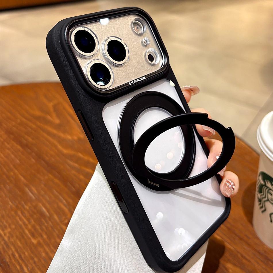 For  Rotating Bracket Transparent Acrylic Case for For Iphone 17 16 Pro Max Ring Holder Stand Acrylic Shockproof Clear Cover