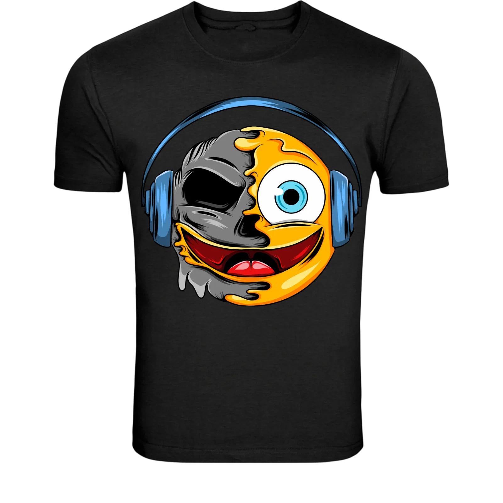 Half Skull Emoji Headphones T-Shirt - Music Lover Dark Emoji XXXXL