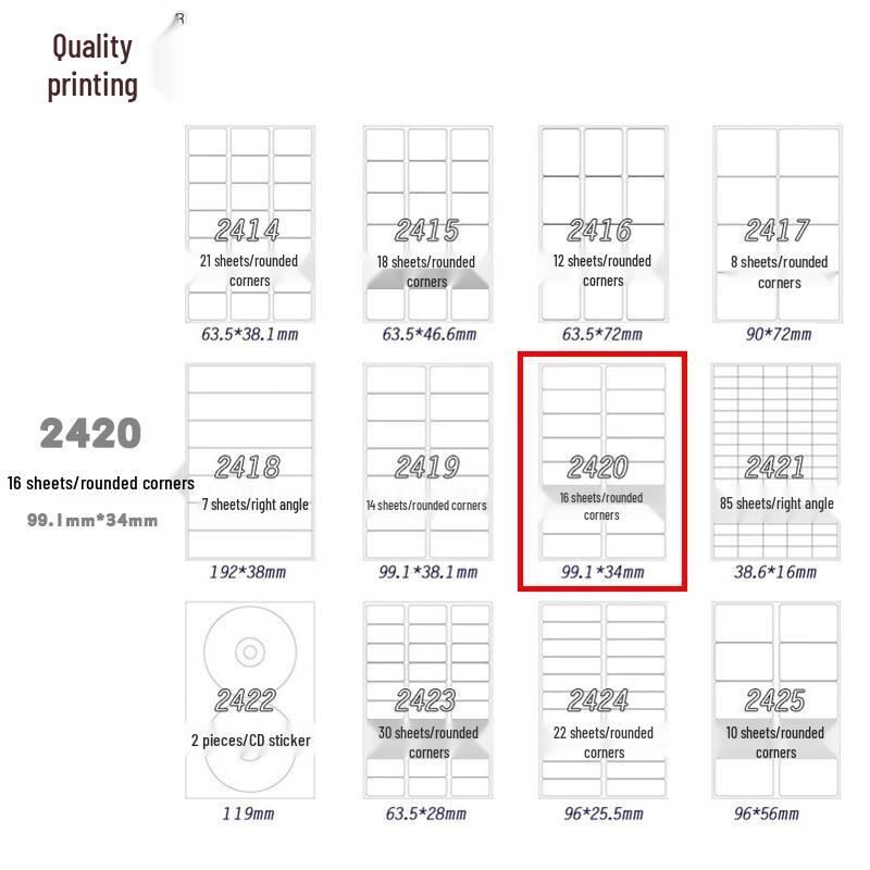 Zhiyin A4 Self-Adhesive Divided Labels (100 Sheets)