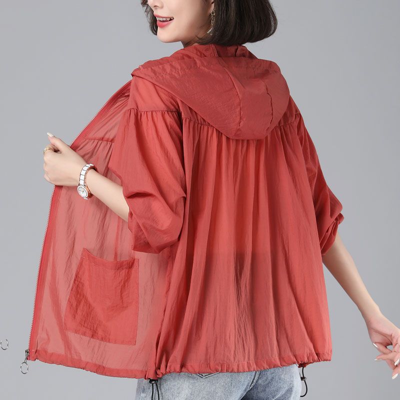 

Большая свободная весенняя тонкая куртка солнцезащитная одежда женская летняя мода универсальный кардиган топ 4XL красный