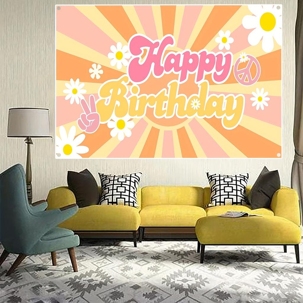 1 Piece of Retro Hippie Bohemian Girl Birthday Party Decoration Background - Baby Shower Chrysanthemum Photography Background