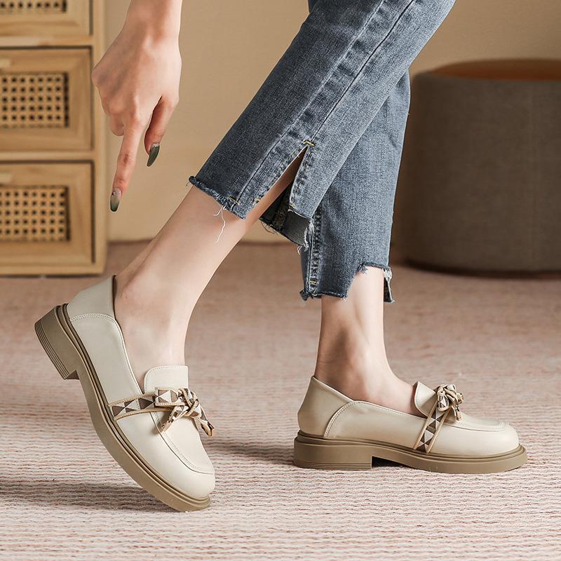

British Style New Loafers Can Be 25 College Style Small Leather Shoes Women s Shallow Mouth Bow Single Shoes Two Wear Women s Shoes 34 абрикосовый