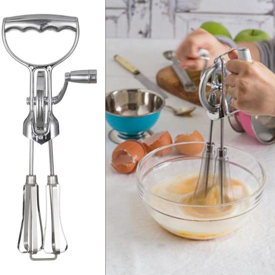 Egg Beater Set Manual Rotary Mixer with Silicone Brush Spatula Double-head Hand Push Whisk Stainless Steel Kitchen Tool for Baking Cooking