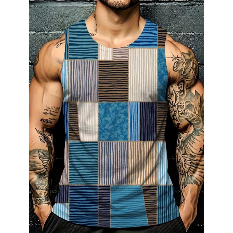 Men s Abstract Camo Washtone Graphic Tank Tops For Men Geometric Print Tees Summer Casual Oversized Sports S