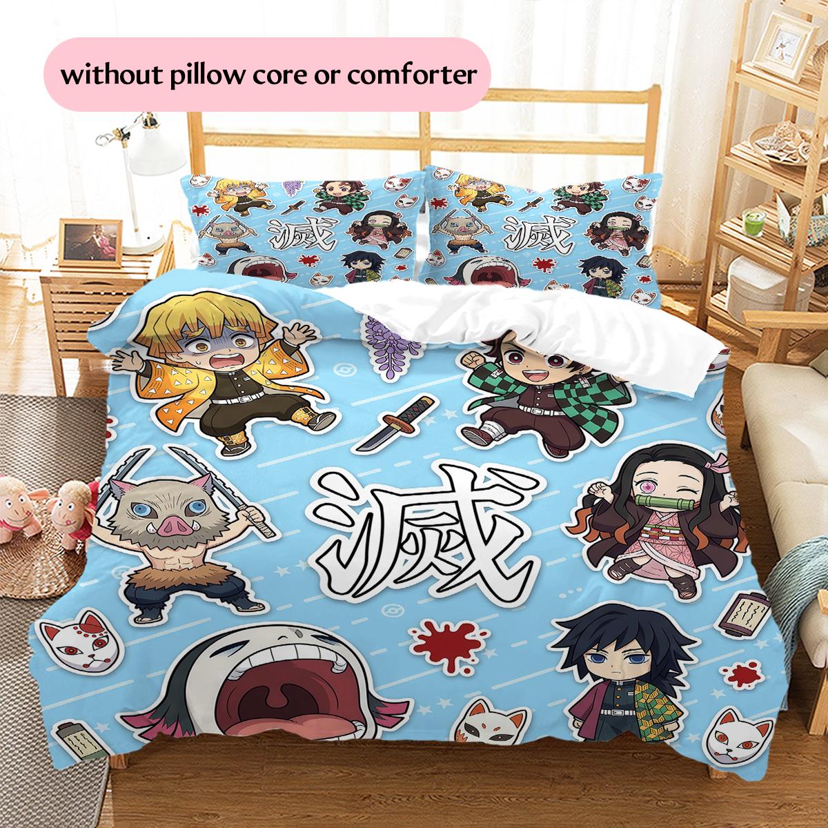 

Cute Demon Slayer design Pattern Bedding Quilt Set Home Decoration Gift (1 * duvet cover + 2 * pillowcase without core) 135x200cm