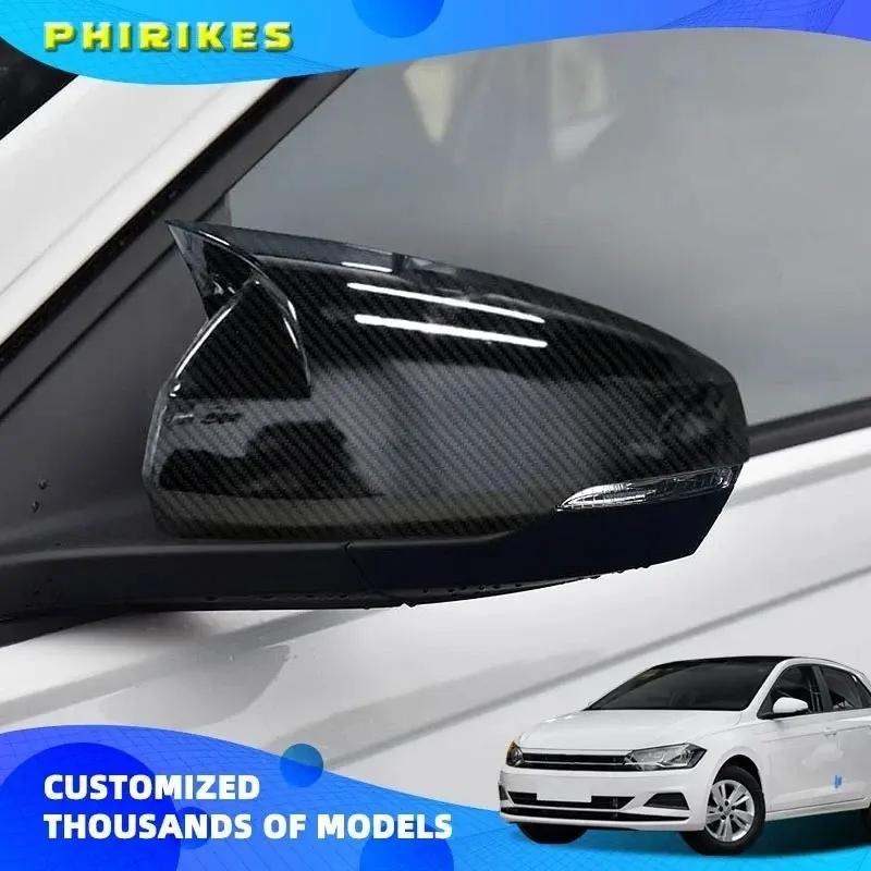 2 Pcs For Volkswagen VW Polo MK5 6R 6C 2009-2017 ABS Side Rearview Wing Mirror Cover Caps Shell Trim OX Horn Style Exterior