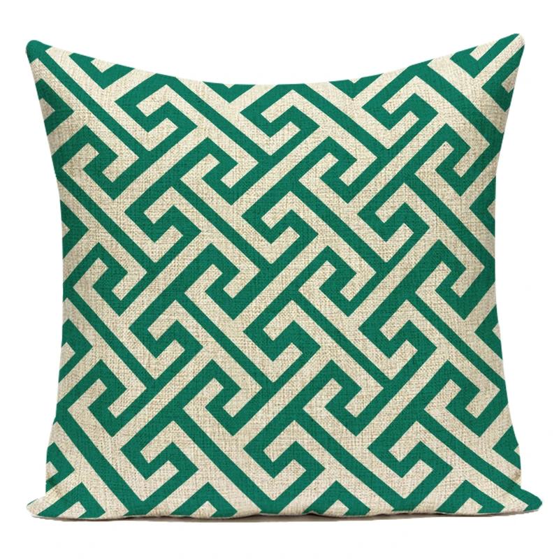 Polyester Green Geometric Stripe Wave Pillow Cover Decoratives Sofa Home Cushion Cover For Bedroom Living Room Decoration