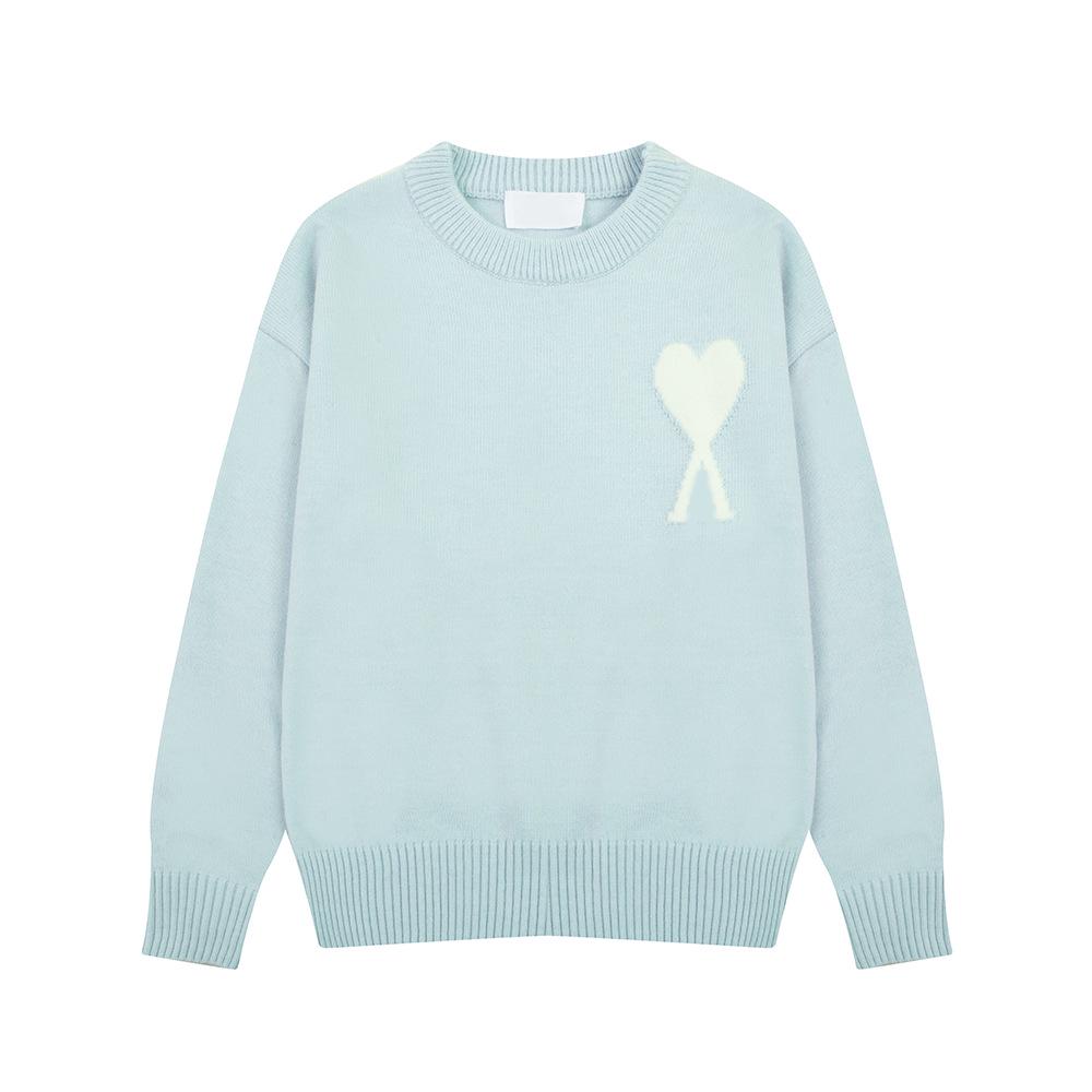 

Unisex American Heart Jacquard Knit Long Sleeve Sweater - Autumn/Winter Couple Style Large світло-синій колір