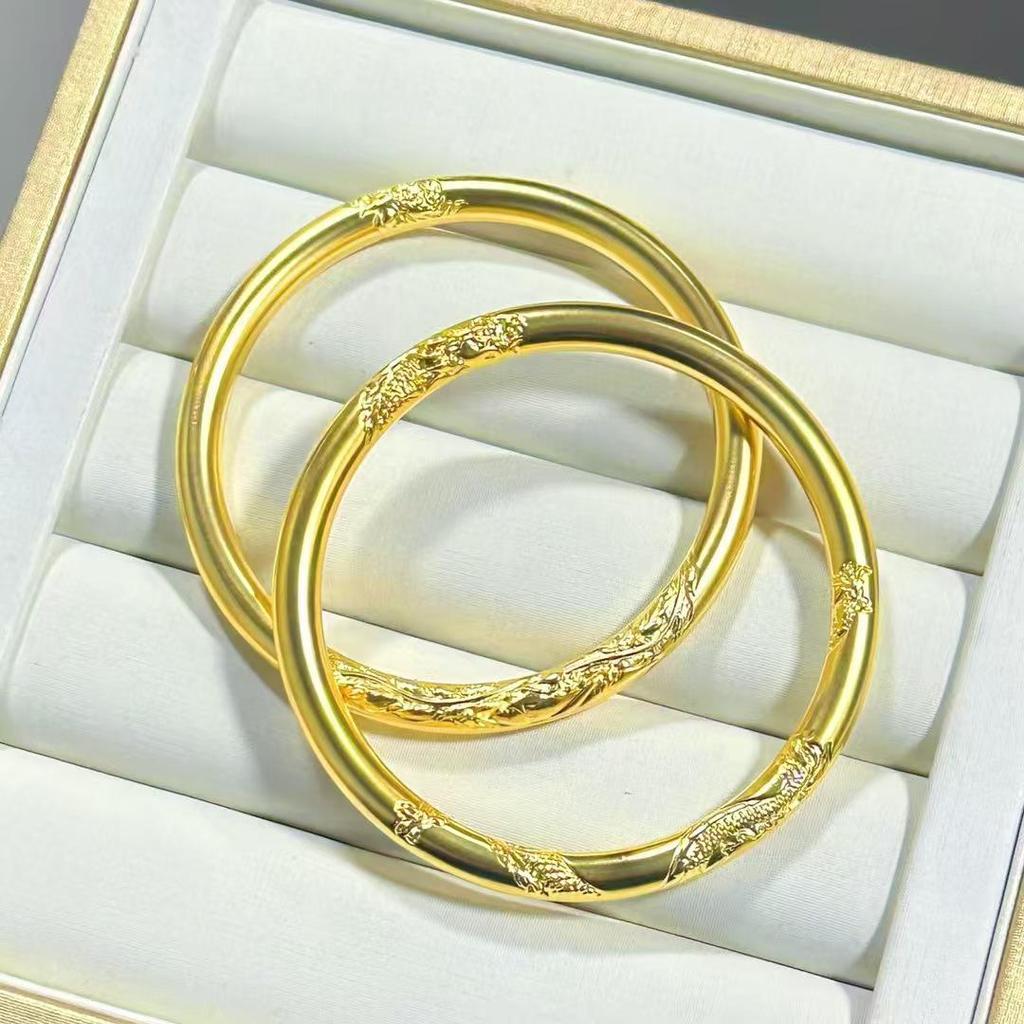 Vietnam Sand Gold Double-Sided Dragon & Phoenix Bangle - Chinese National Tide Style, Imitation Gold.