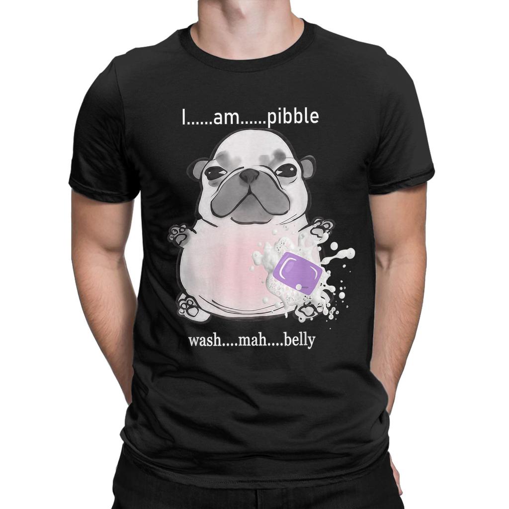 Men's I Am Pibble Wash My Belly Pibble Meme T Shirts Funny Dog Brainrot Cotton Clothes Funny Round Neck Tee Plus Size T-Shirts