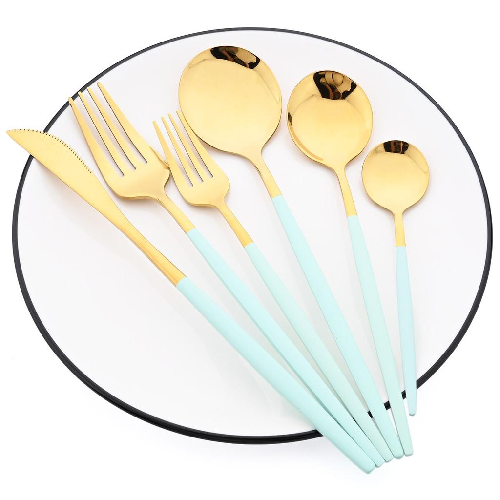36Pcs Pink Gold Dinnerware Cutlery Set Western Knife Dessert Forks Spoon Flatware Stainless Steel Silverware Kitchen Tableware