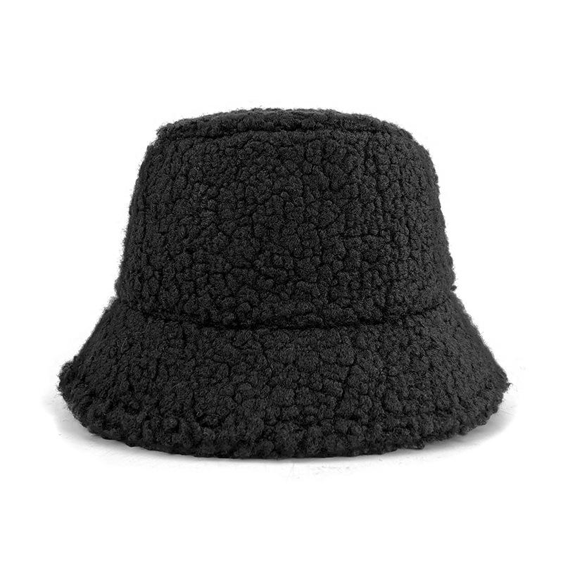 Women's Winter Lambswool Bucket Hat – Japanese Trend, Fleece-Lined, Thick and Solid Color