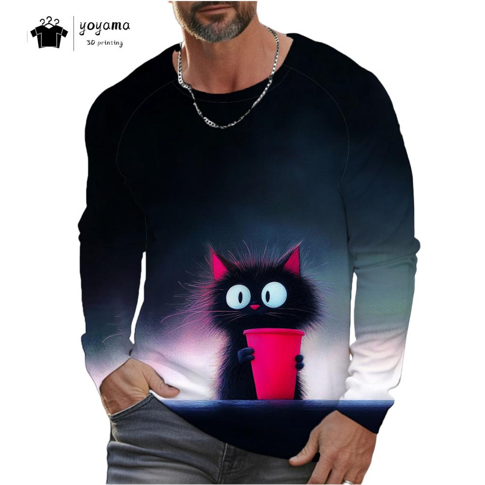 Funny Chicken Pattern Men Long Sleeved T-Shirt 3D Print Autumn Loose-Fitting Men's Clothing Casual Fashionable O-Neck Men's Top