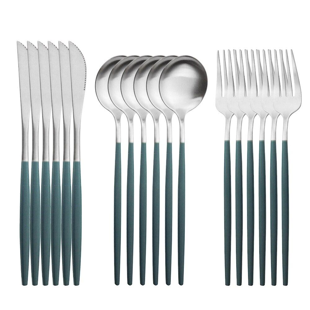 18pcs Colorful Cutlery Set Tableware Set Stainless Steel Dinner Knife Fork Spoon Matte Polishing Dinnerware Set