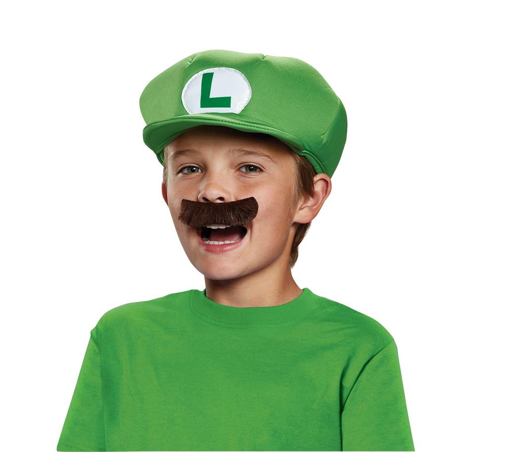 Super Mario Brothers Luigi Kids Hat Mustache Super Mario Brothers Luigi Kids Hat Mustache Halloween Christmas & & One-Size