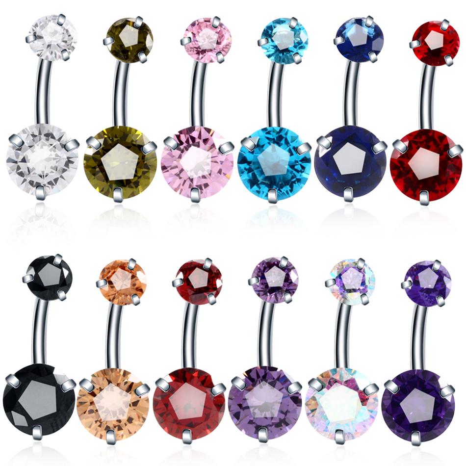 1PC Surgical Steel Crystal Belly Button Piercings 14G Heart Belly Piercing CZ Navel Ring Nombril Belly Rings Sexy Women Jewelry
