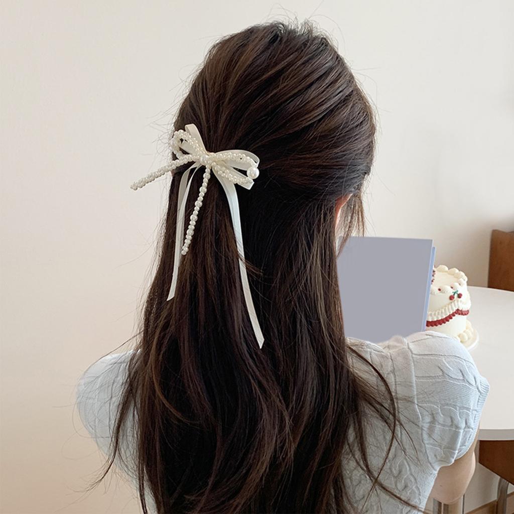 Sophisticated Pearls Bows Barrette Hairpieces For Parties And Everyday Use Elegant Hair Clip Versatile Hair Decoration