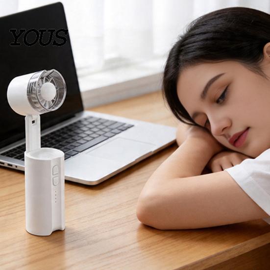 Tabletop Adjustable Fan Portable Handheld with Power Bank & Light, Rechargeable Foldable Neck Fan, With 3 Light Levels Large Battery Quiet Operation