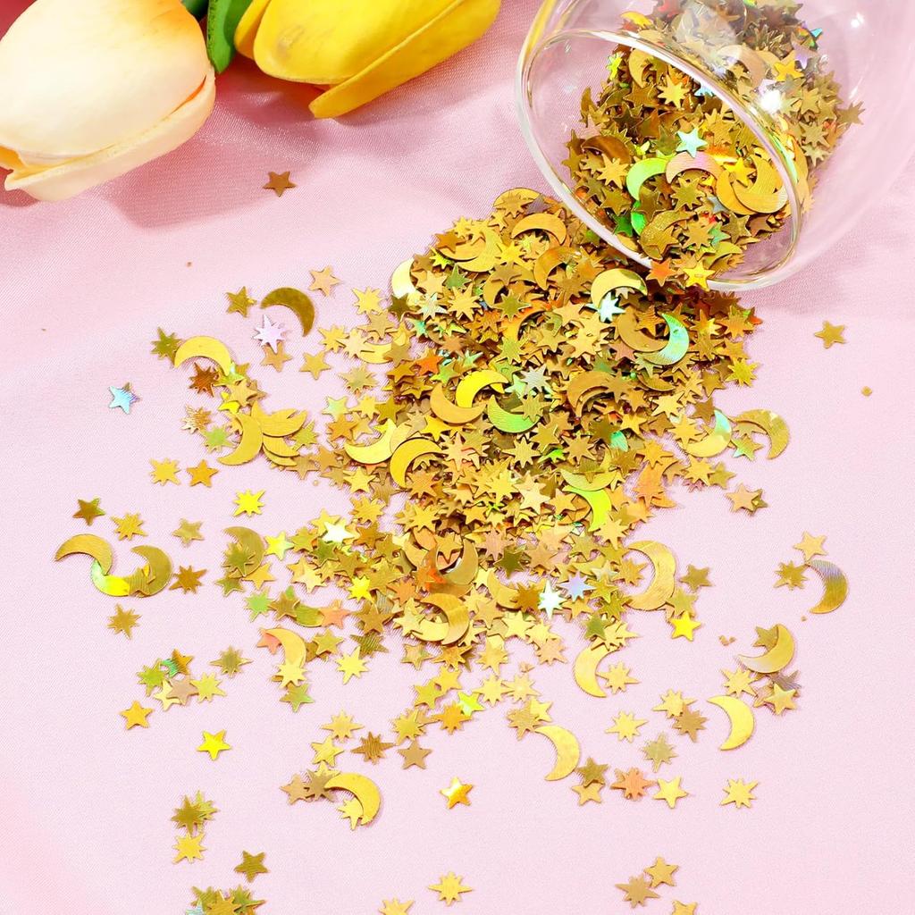 4000 PCS Gold Star Confetti, Glitter Foil Confetti, Sprinkles Moon and Stars for Table, Star Sequ for Wedding Party Birthday Festival Decorations