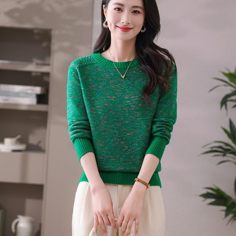 

Осень Зима С Круглым Вырезом Свободный Повседневный Лоскутный Свитер Женский Тренд Мода Все-сочетаемый Вязаный Пуловер Топ 4XL зелёный