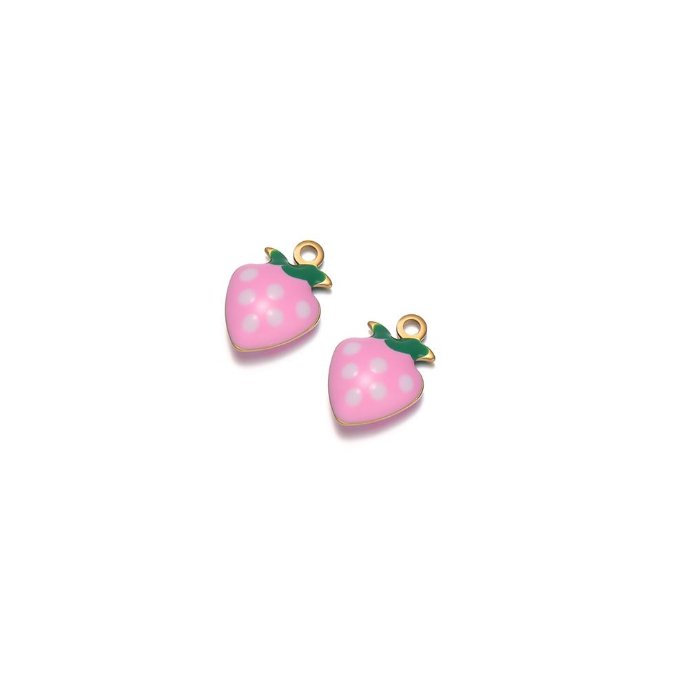20Pcs Stainless Steel Small Enamel Heart Strawberry Charms for DIY Jewelry Necklace Kids Girls Bracelets Pendant Earrings Making