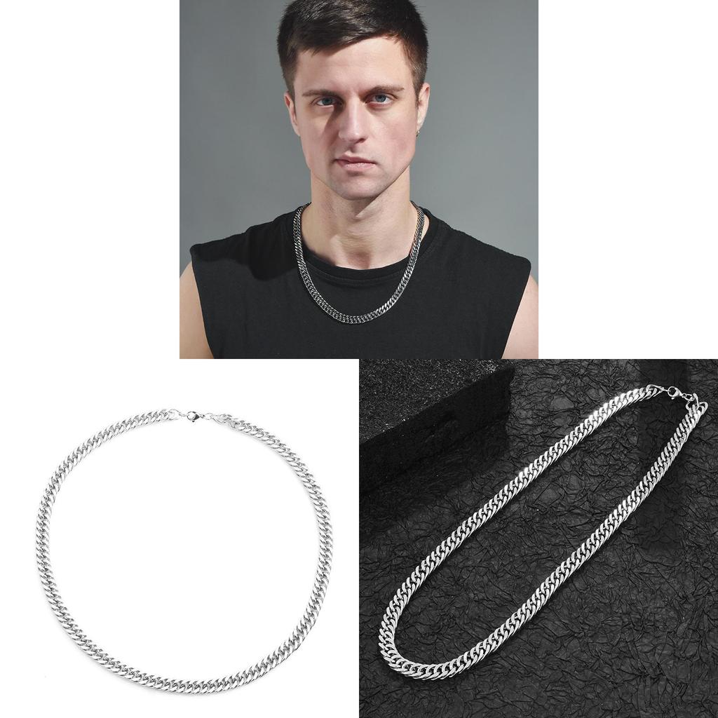Titanium Steel Geometric Cuban Chain Necklace For Men With Water Flow Design