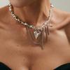 Sweet And Cool Metal Love Pendant, Fringed Necklace, Irregular Beaded Collarbone Chain In Design